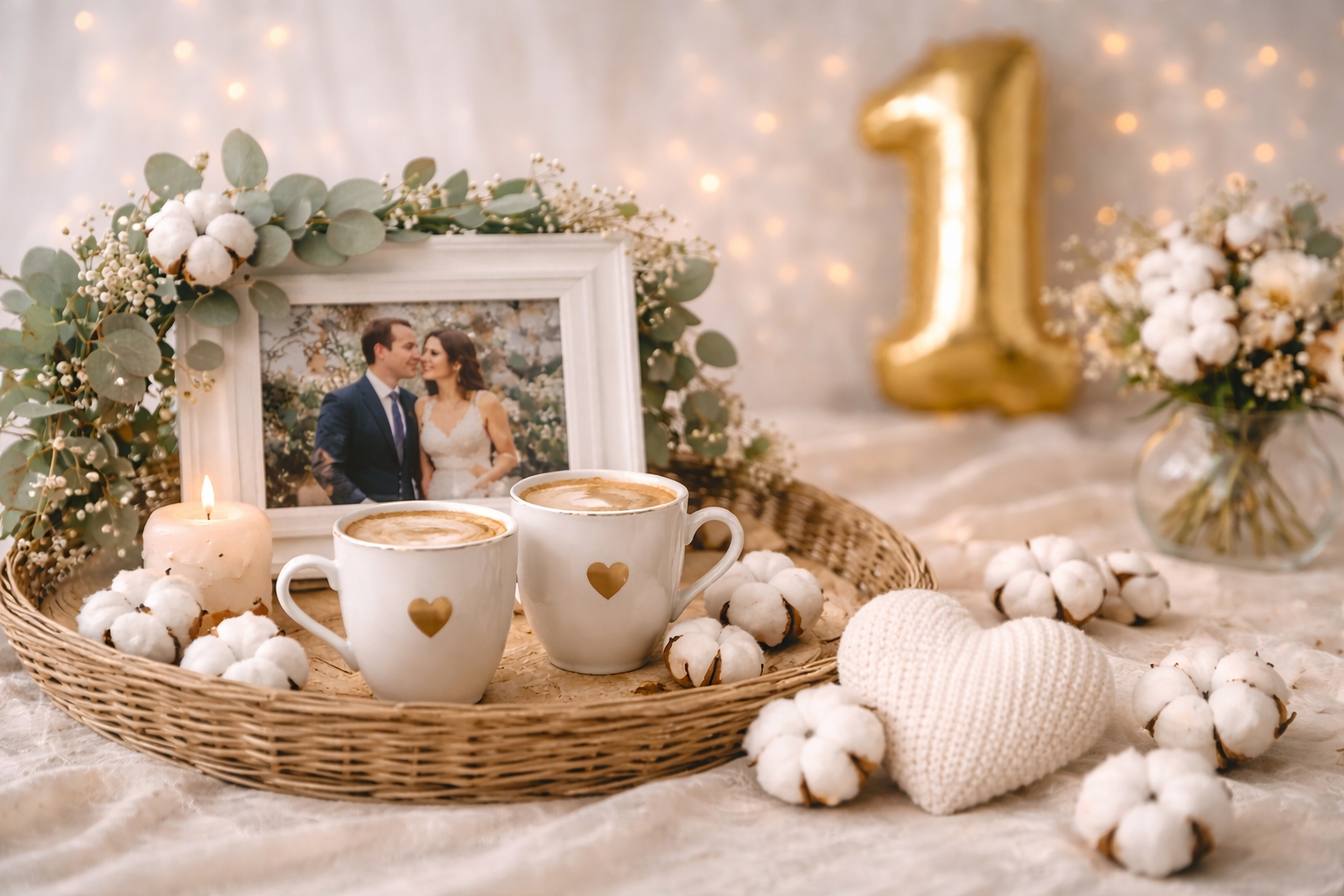 Paar feiert Baumwollhochzeit am 1. Hochzeitstag unvergesslich