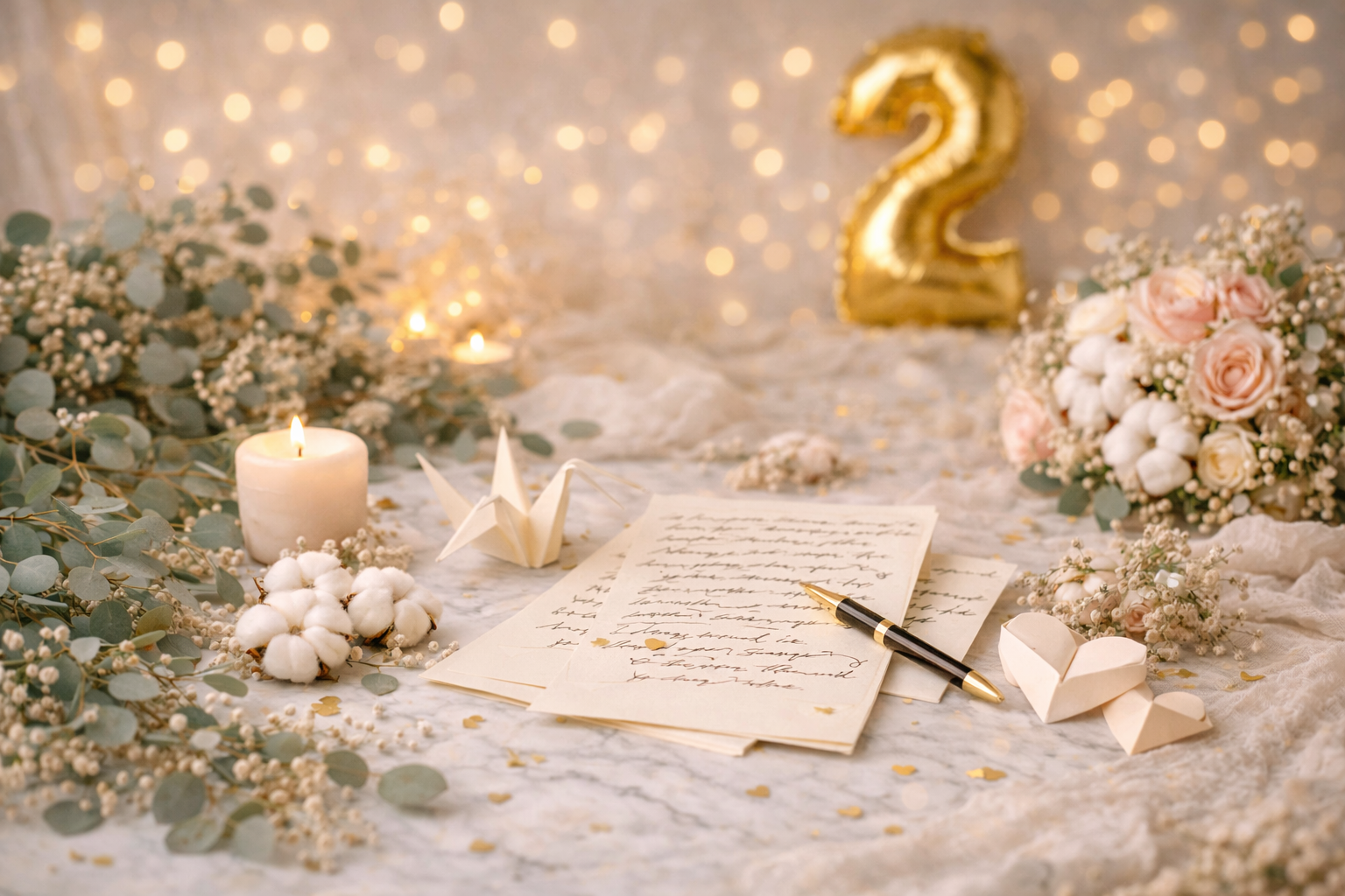 Romantische Feier zur Papierhochzeit am 2. Hochzeitstag mit Papierdekorationen