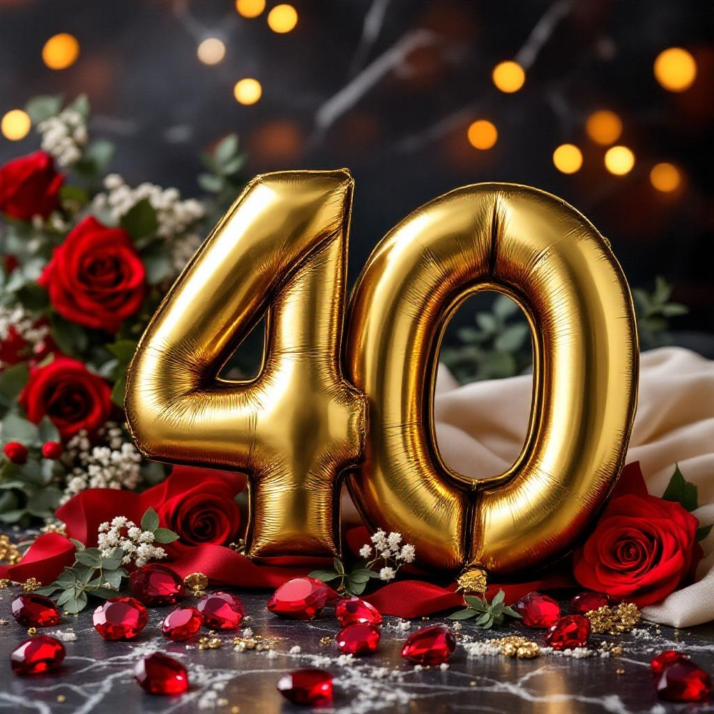 Rubinhochzeit 40. Hochzeitstag rote Rosen und Kerzenromantik
