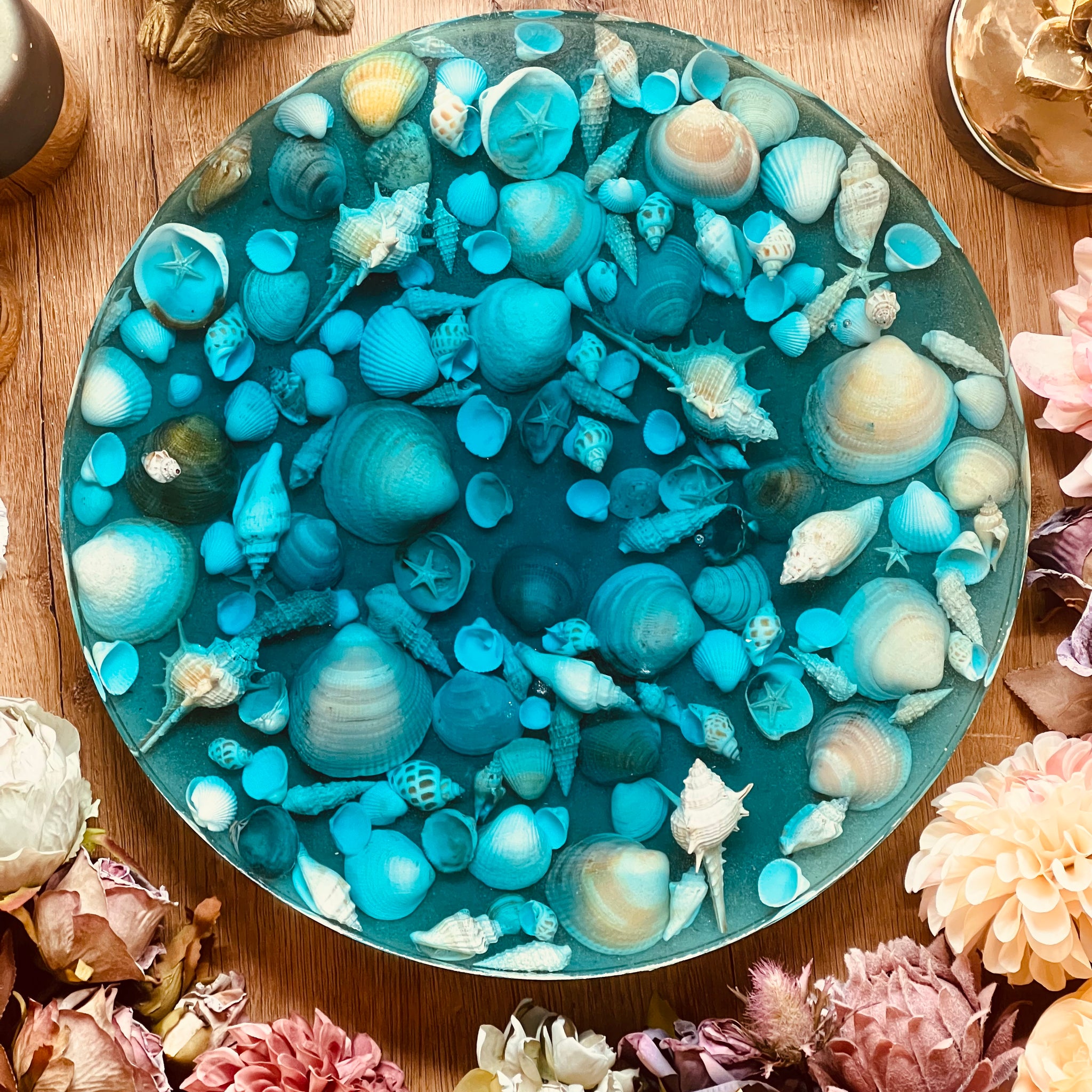 Tablett aus Resin Ocean Art mit echten Muscheln