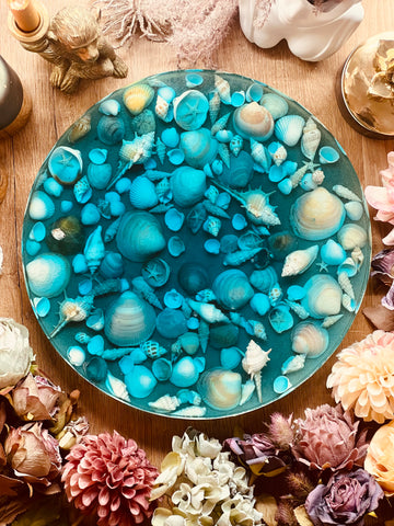 Tablett aus Resin Ocean Art mit echten Muscheln