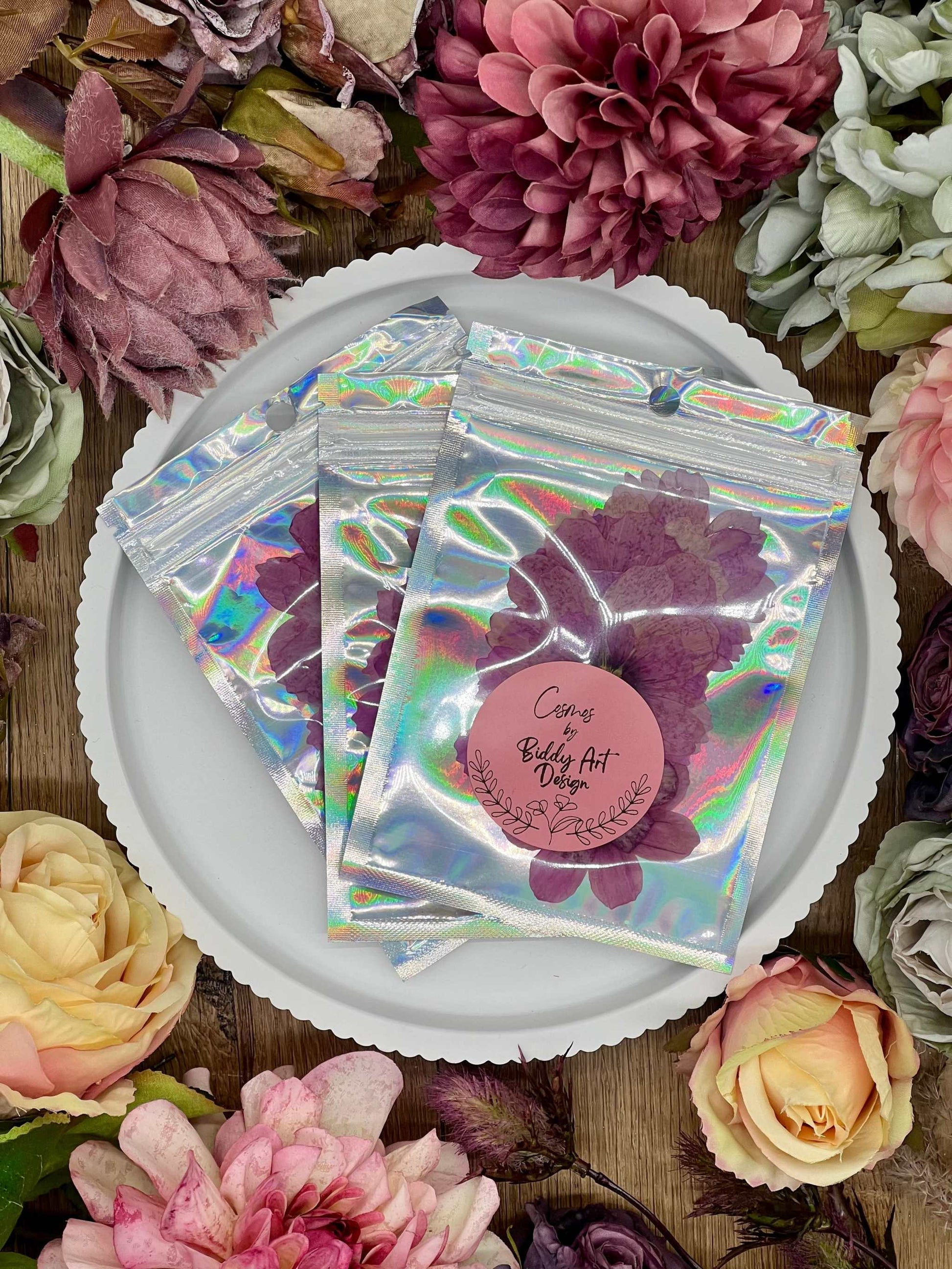 Zarte getrocknete Blumen – filigrane Cosmos Blüten, schonend gepresst und perfekt für individuelle Bastelarbeiten, Geschenkverpackungen oder Grußkarten.
