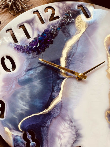 Resin watch in white, purple and gold with crystals