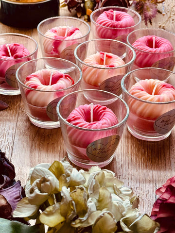 scented candle in a glass with donut highlight