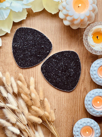 2 resin coasters in black silver with glitter surface