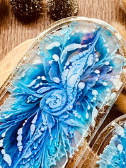Handgemachte Schmuckschale aus Resin in blauer 3D Technik mit Gold, ca. 18x9cm, einzigartiges Unikat zur Dekoration und Geschenkidee