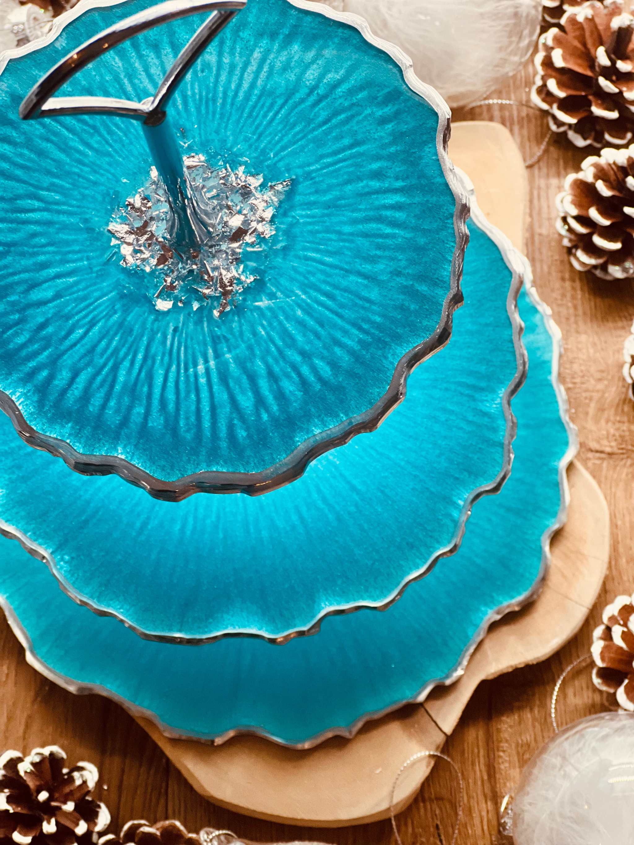 Etagere Epoxidharz in luxuriösem Türkis & Blattsilber online kaufen – Biddy Art Design