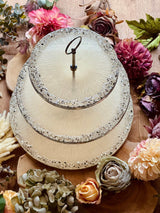 Epoxy resin cake stand in glamorous cream with silver gemstones