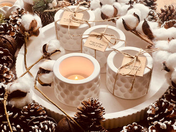 Cast ceramic tealight holder in minimalist design 