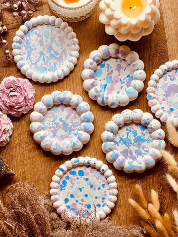 Cast ceramic coaster or candle tray Bubbles Pastel Dots