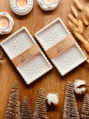 Deko Gießkeramik Tablett  für besondere Anlässe, ideal für Kerzenarrangements.Weisse Deko Tabletts Giesskeramik Naturstein Look Design