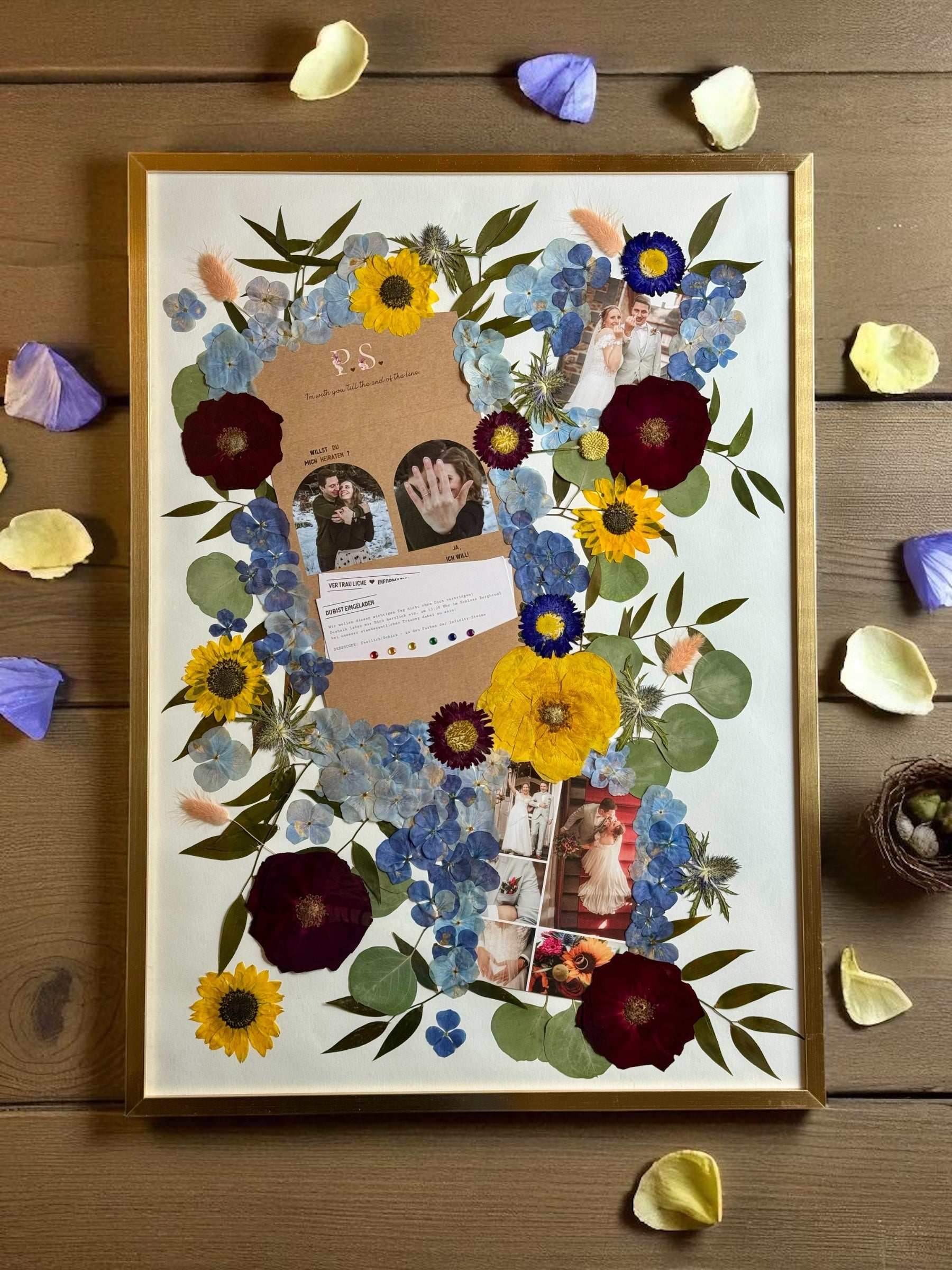 konservierter Brautstrauß im Bilderrahmen als stilvolles Hochzeits-Erinnerungsstück