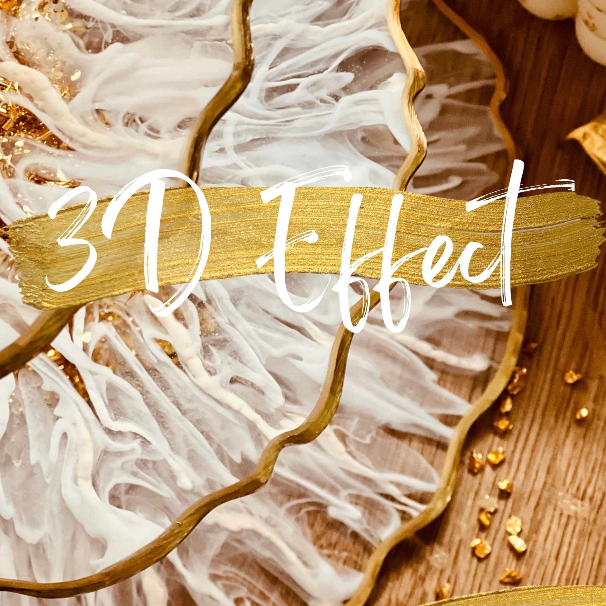 3D effect in resin art with gold accents and detailed designs.