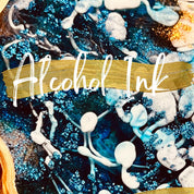 Resin art with alcohol ink effects in an online course setting.