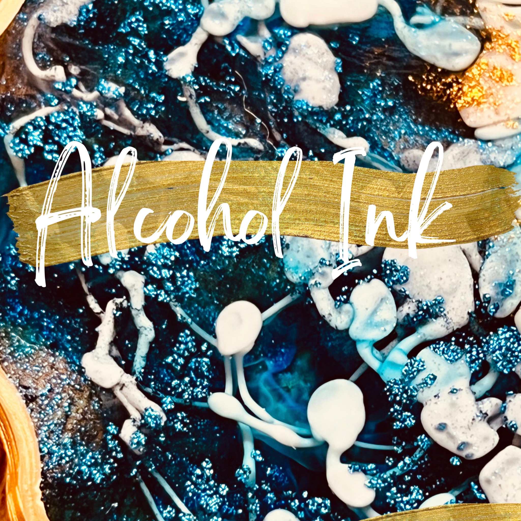 Resin art with alcohol ink effects in an online course setting.