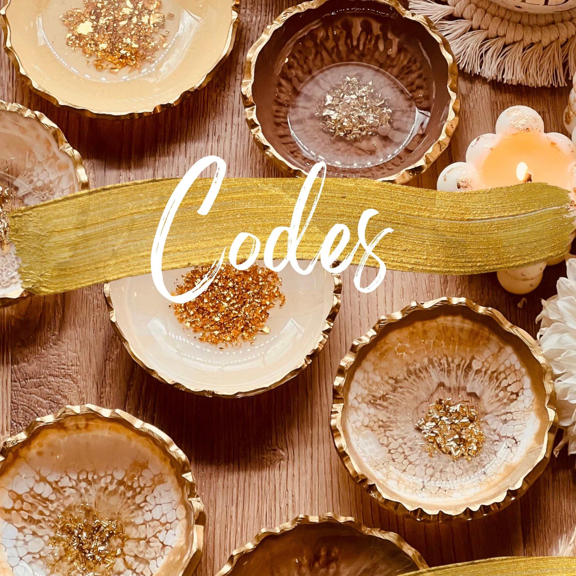Resin art bowls with gold accents for online course promotion.