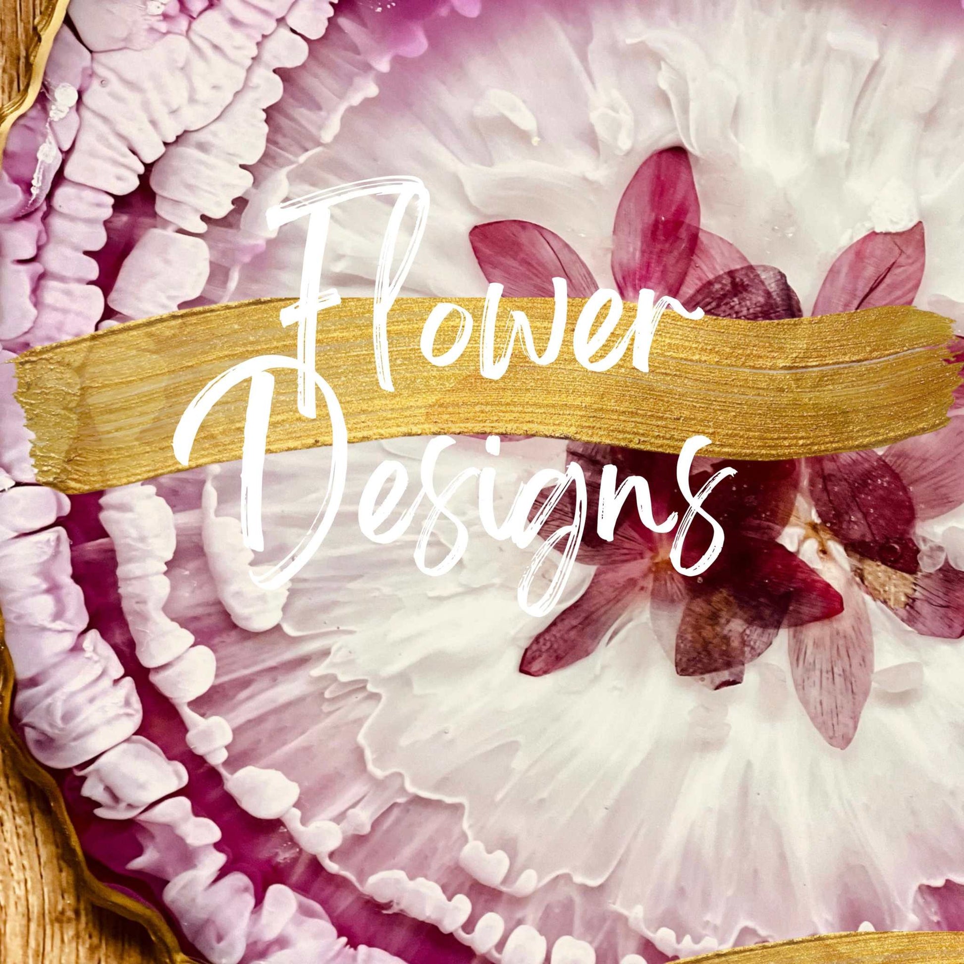 Resin art course image featuring flower designs with vibrant colors and gold accents.