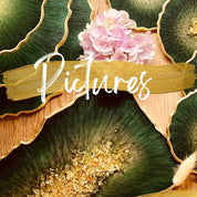 Resin art with floral and gold accents for online course promotion.