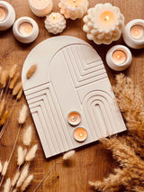 Cast ceramic tray with grooves "The Candle and Lines"