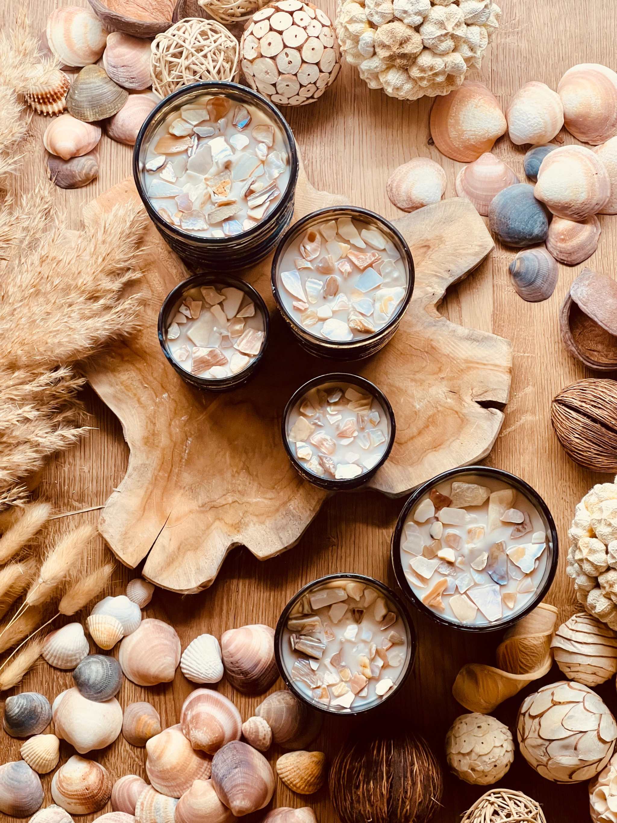 Duftkerze mit Kokosaroma in edlem Designerglas mit Muscheldetails aus Perlmutt – ideal als stilvolles Geschenk und eleganter Raumduft

Kerze mit Kokosduft in Designerglas mit Muscheldetails aus Perlmutt – ein exotisches Geschenk und dekorativer Hingucker
