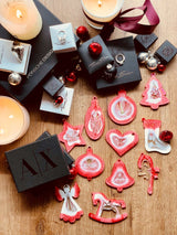 Weihnachtsbaumanhänger - 10 Anhänger aus Resin in Rot und Weiß mit holographischer Oberfläche