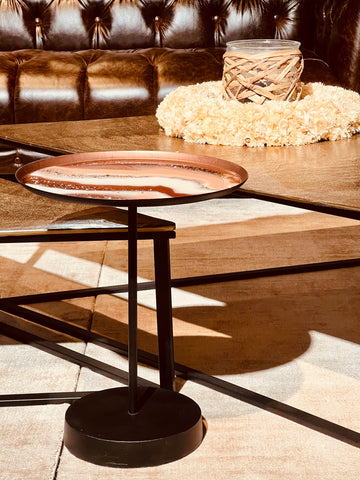Coffee table or side table in black with copper, diameter 36cm