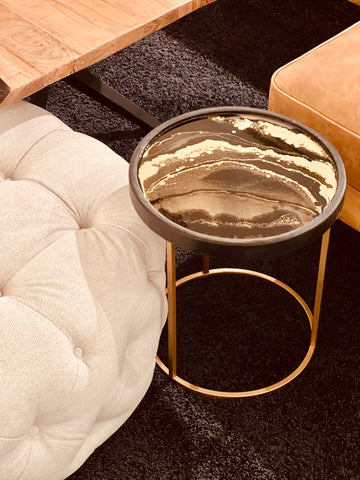 Coffee table or side table in black with gold, diameter 40cm
