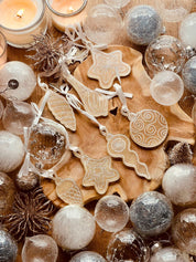 Handmade resin Christmas tree ornaments, set of 7 in silver with glitter.