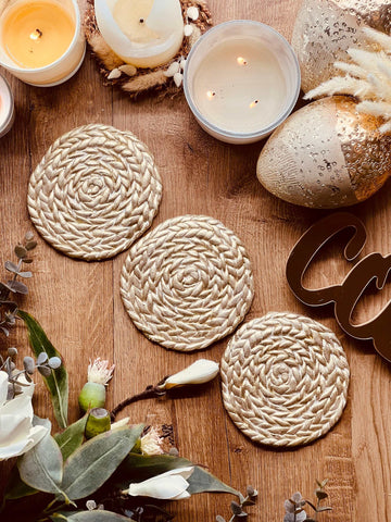 Coasters made of clay in gold
