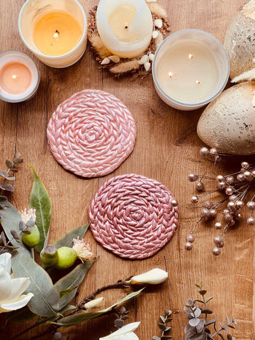 2 pink and pink clay coasters