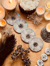 4 holographische Untersetzer aus Resin in Grau mit Silber