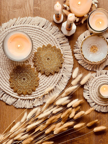2 mandala coasters made of resin in gold