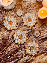 Weihnachtliche Deko - 4 winterliche Untersetzer aus Resin in Gold mit Weiß